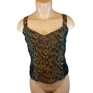 Vintage 90s Y2K Gilani Bustier TankTop Gold Metallic Bead Jacquard Goth Club 10